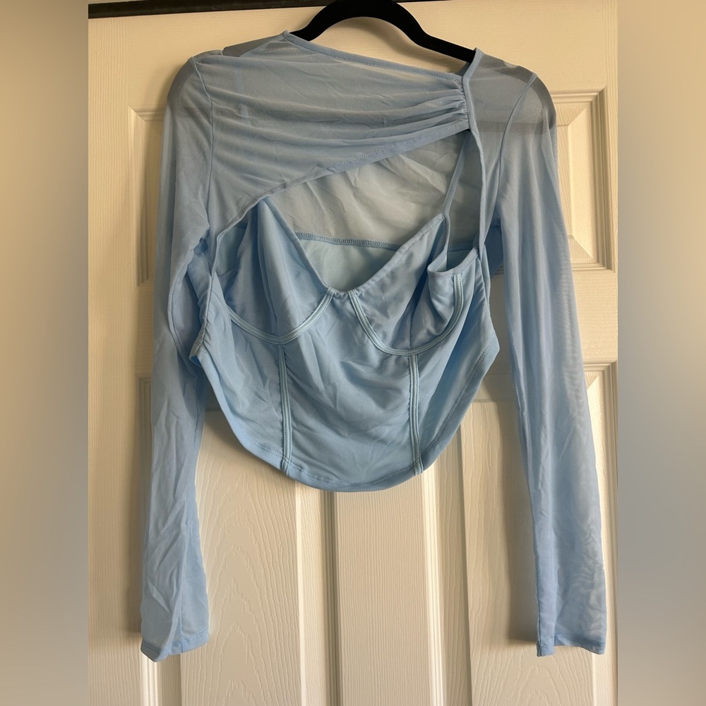 Light Blue Long Sleeve Mesh Top
